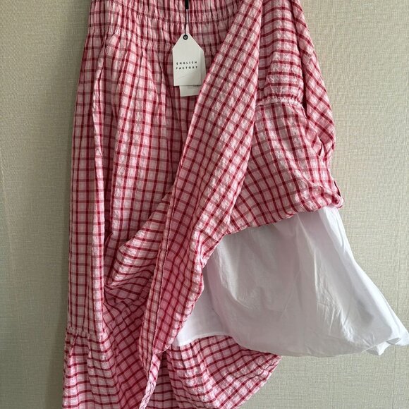 NWT English Factory Red & White Check Smocked Maxi Skirt Size Large - Picture 2 of 4